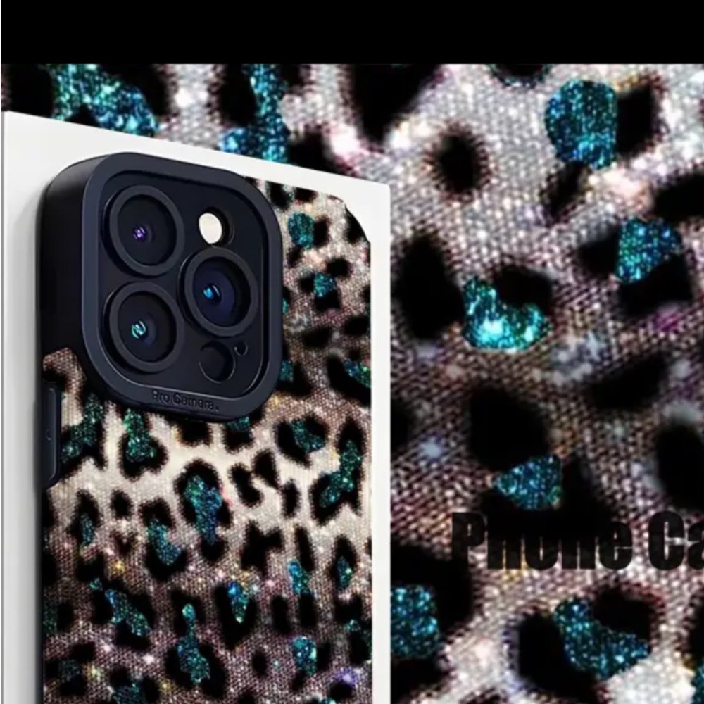 New IPhone 14 Plus Leopard Print Phone Case with Teal Accents